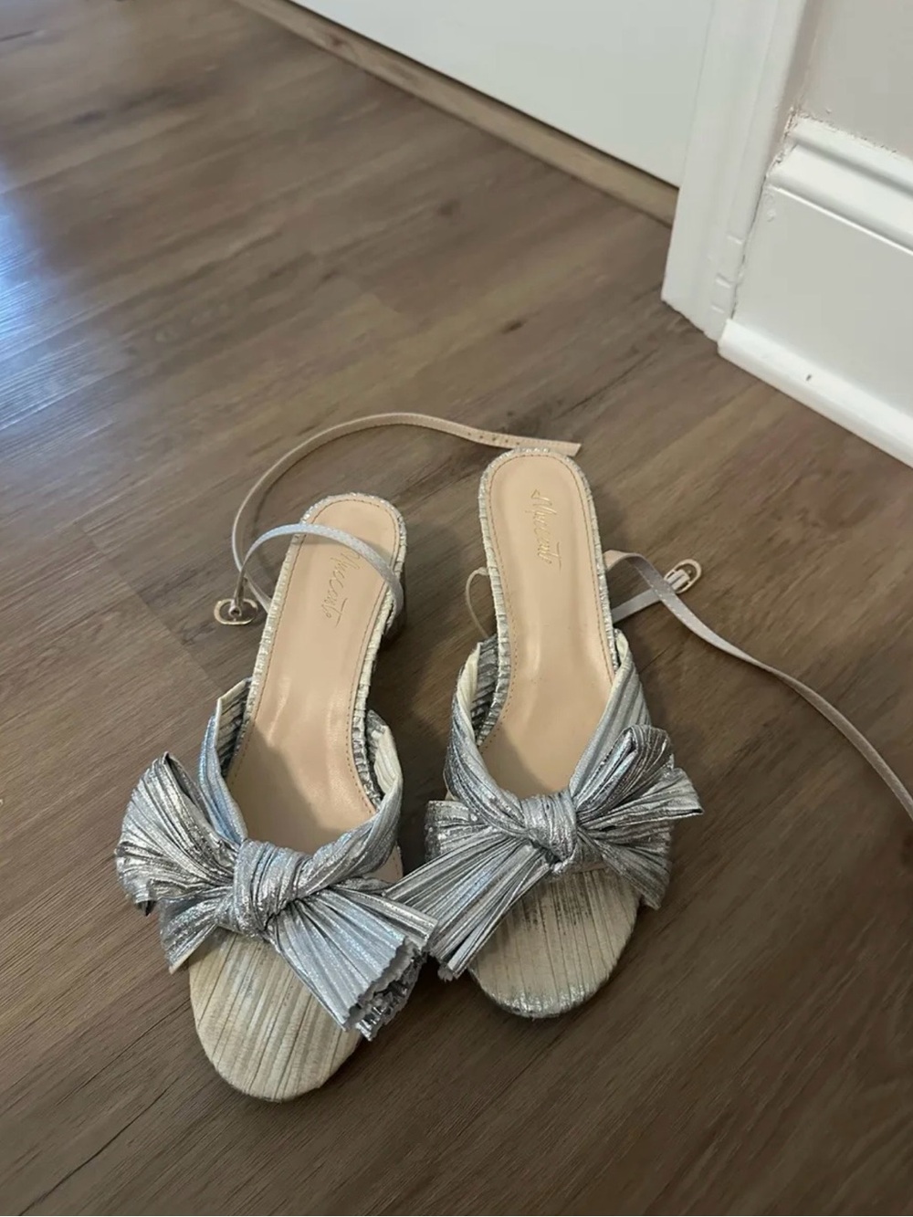 Silver Bow Slingback Heels for Women